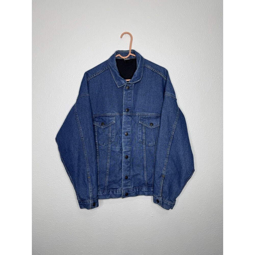 Vintage Rare TYCA Denim Jean Jacket Lined Mechanic Pockets Blank Mens Size M/L